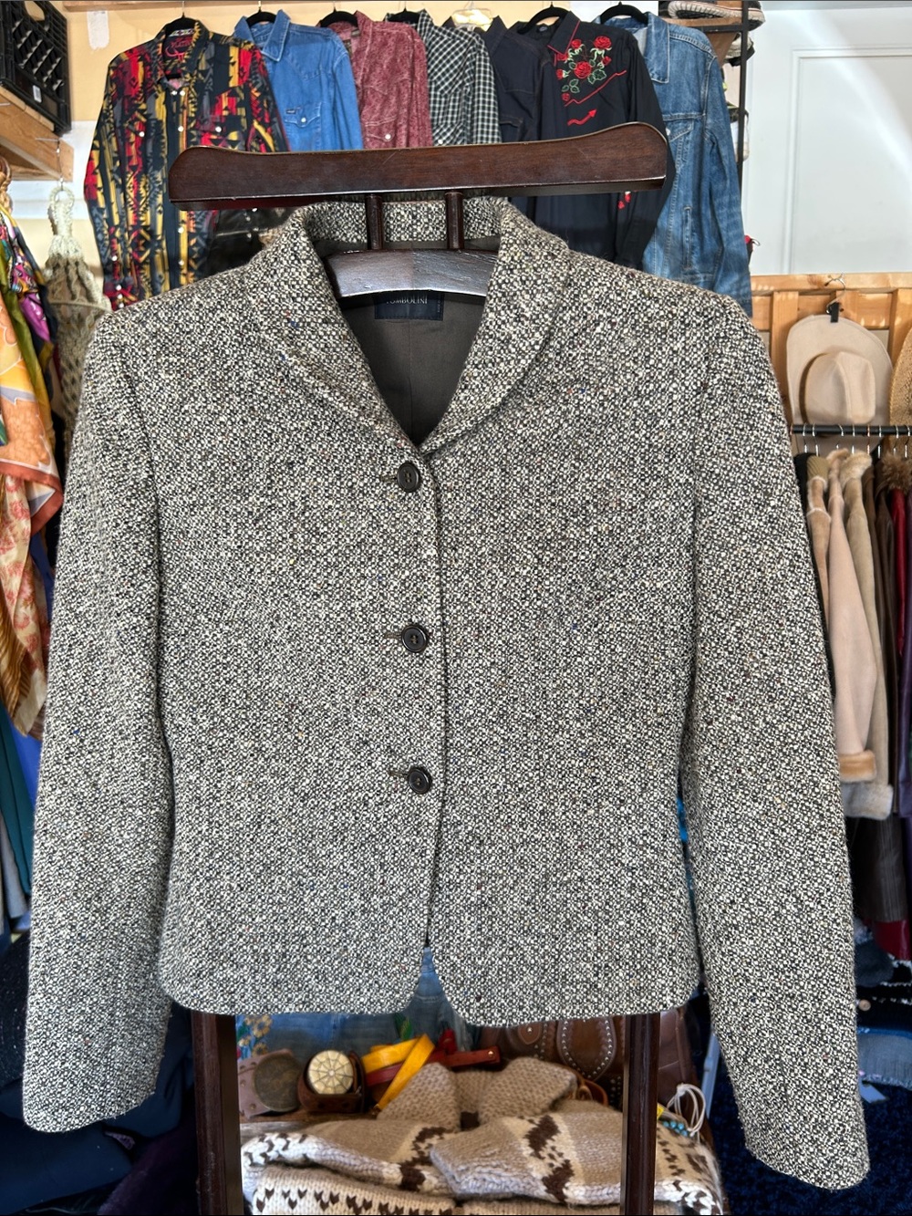Tombolini Olive,Tan and White Tweed Button-Front Jacket